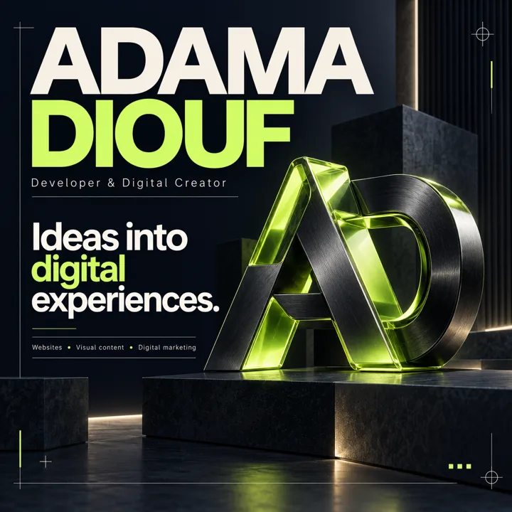 Glowing AD monogram poster for Adama Diouf's digital identity