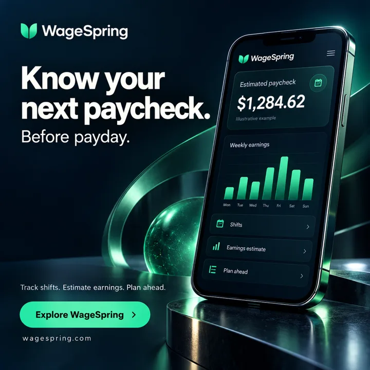 WageSpring promotional graphic about planning your paycheck