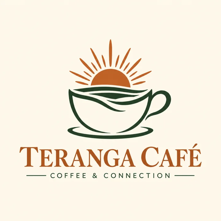 Teranga Café logo with a sunrise and coffee motif